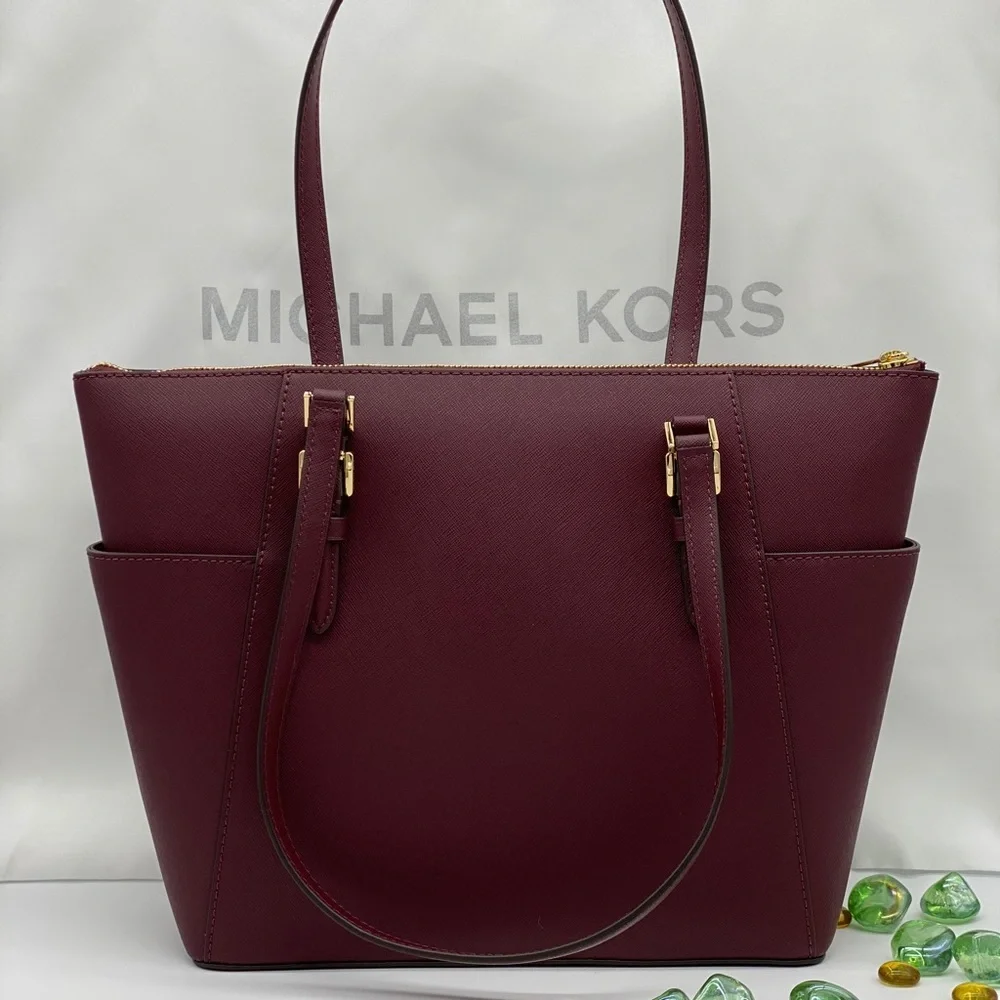 MICHAEL KORS CHARLOTTE LARGE TOP ZIP TOTE DARK CHERRY NWT